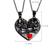 Halloween Skull Couple Necklace (Magnetic Heart Pendant