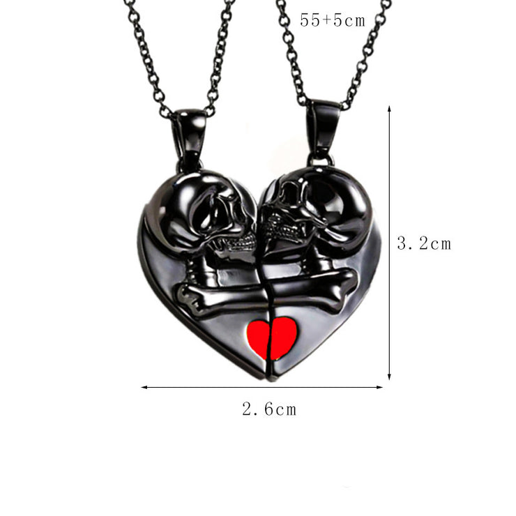 Halloween Skull Couple Necklace (Magnetic Heart Pendant