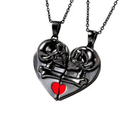 Halloween Skull Couple Necklace (Magnetic Heart Pendant